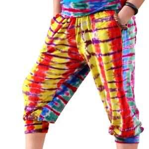 Organic Bamboo Velour Handmade Tie Dye Cropped Pants Size Large